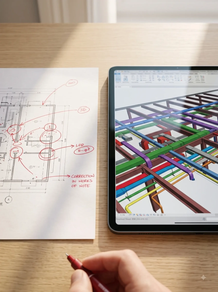 2D Architectural Blueprint and Digital 3D BIM Software