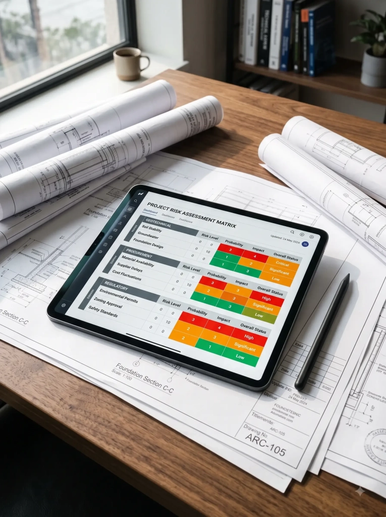 Project Risk Assessment Dashboard on Engineering Tablet